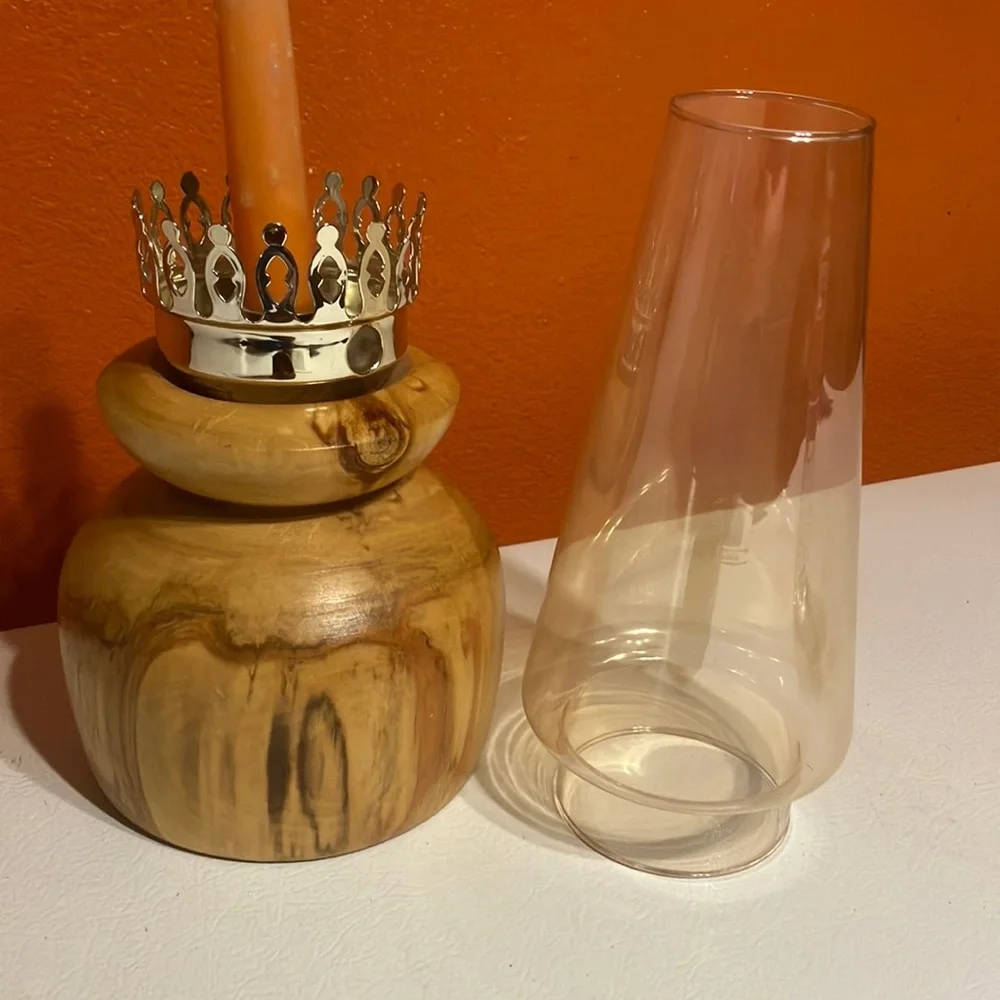 Vintage Glass and‎ Wood candle holder.
